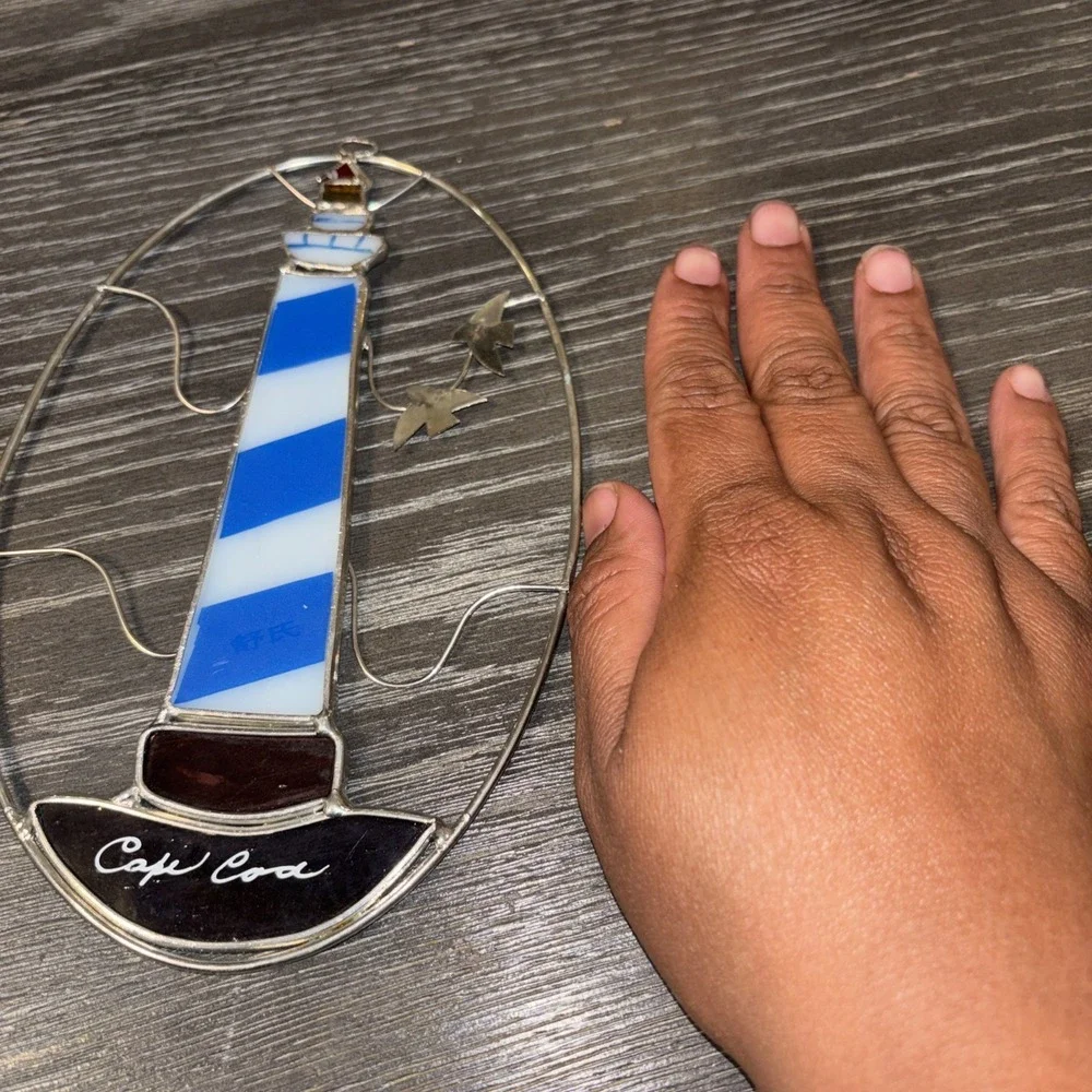 Lighthouse And Birds Stained Glass Sun Catcher Handmade Multi‎ Color